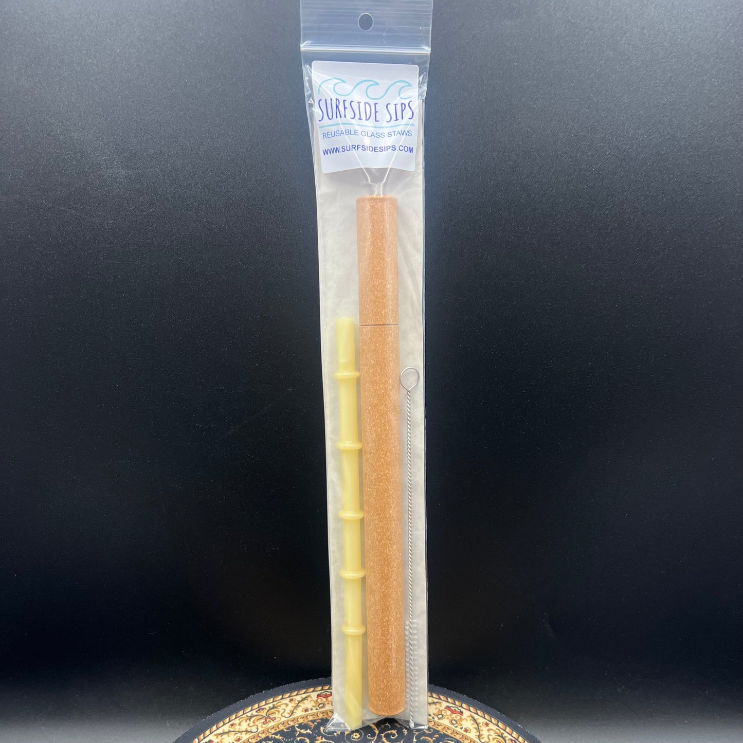 Surfside Sips "Tiki Bamboo" 8" Reusable glass straw travel kit