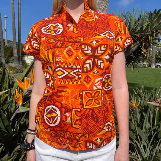 TikiLand Trading Co. ‘Alani Tapa Aloha Shirt - Classic Aloha Button-Up Shirt - Womens - Ready to Ship!