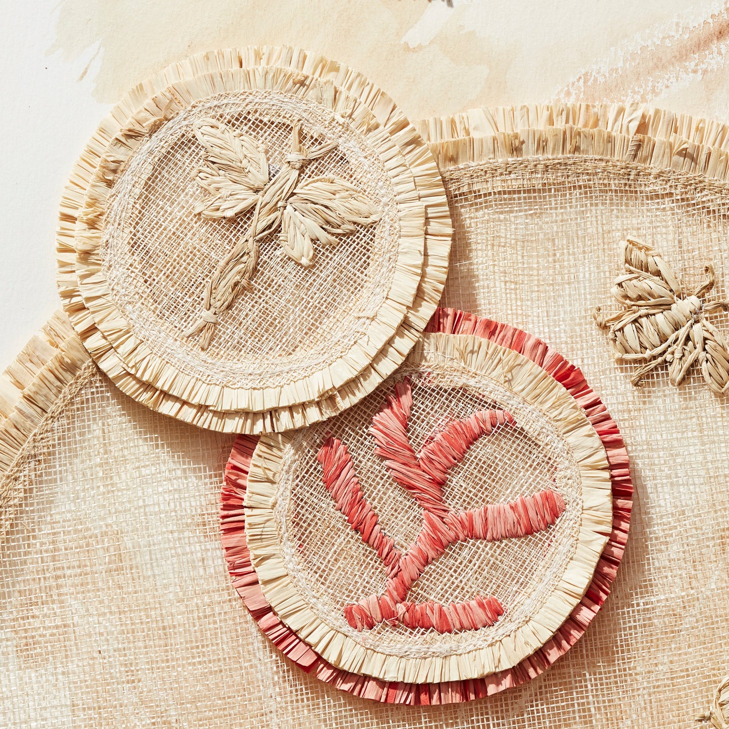 Coral straw coasters - Set of 4