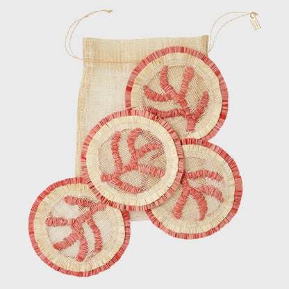 Coral straw coasters - Set of 4