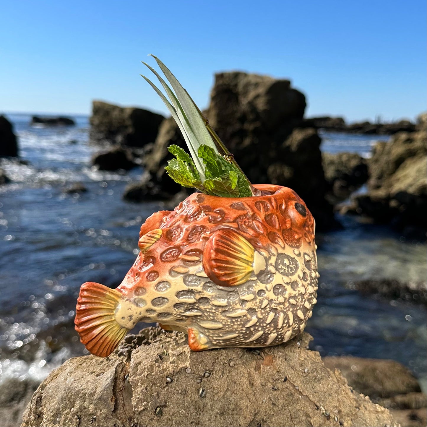 Lost's Petrified Puffer (Red) - Ceramic Tiki Mug, sculpted by Thor - Ready to Ship! (FREE SHIPPING in U.S.)
