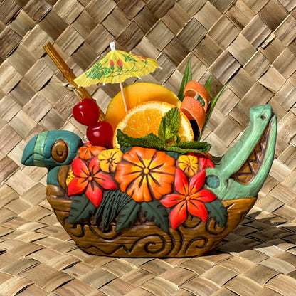 Tiki tOny's Flower Boat Canoe - Ceramic Tiki Mug - Ready to Ship! (FREE Shipping in U.S.)