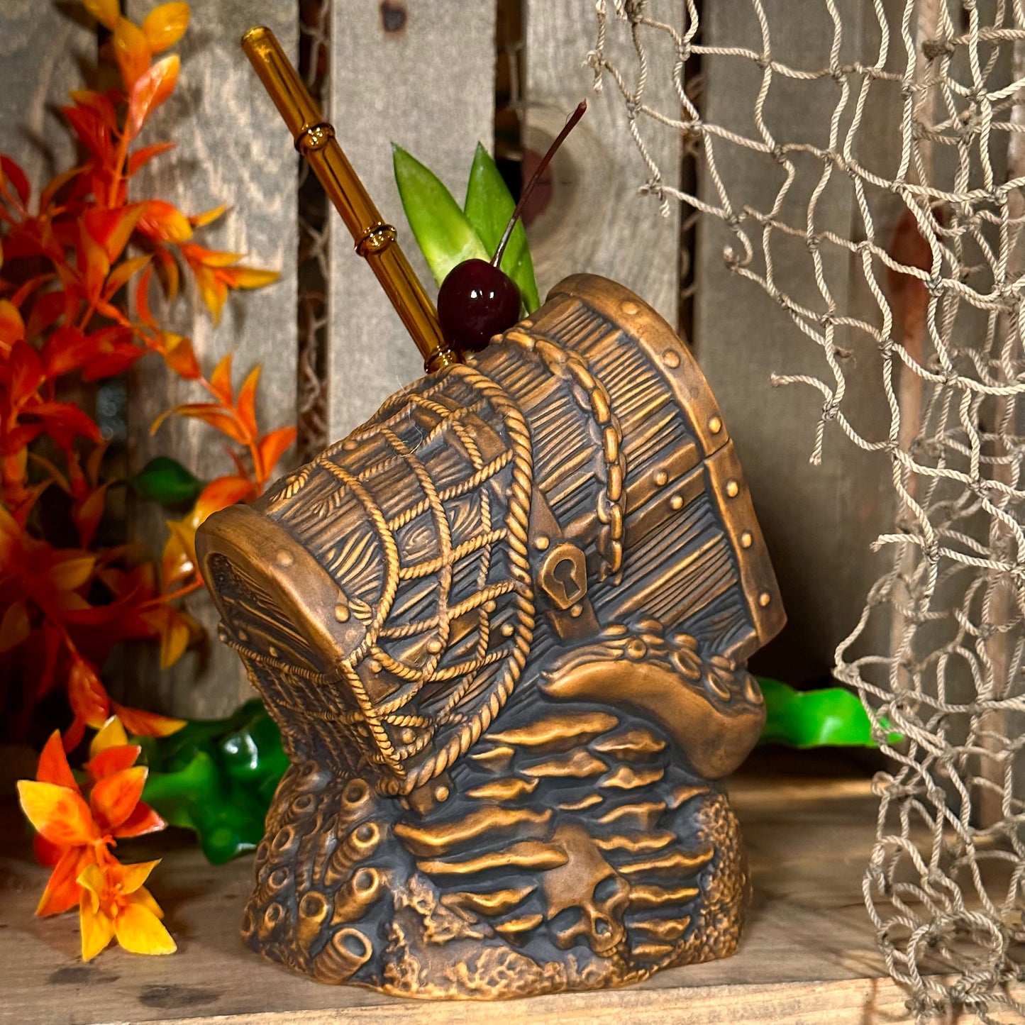 Sunken Treasure (Brown) Ceramic Tiki Mug - Ready to Ship! (FREE SHIPPING in U.S.)
