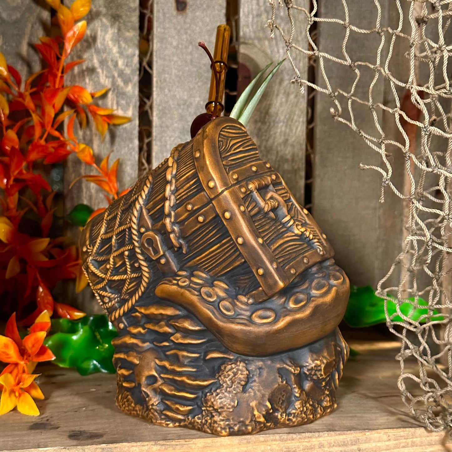 Sunken Treasure (Brown) Ceramic Tiki Mug - Ready to Ship! (FREE SHIPPING in U.S.)