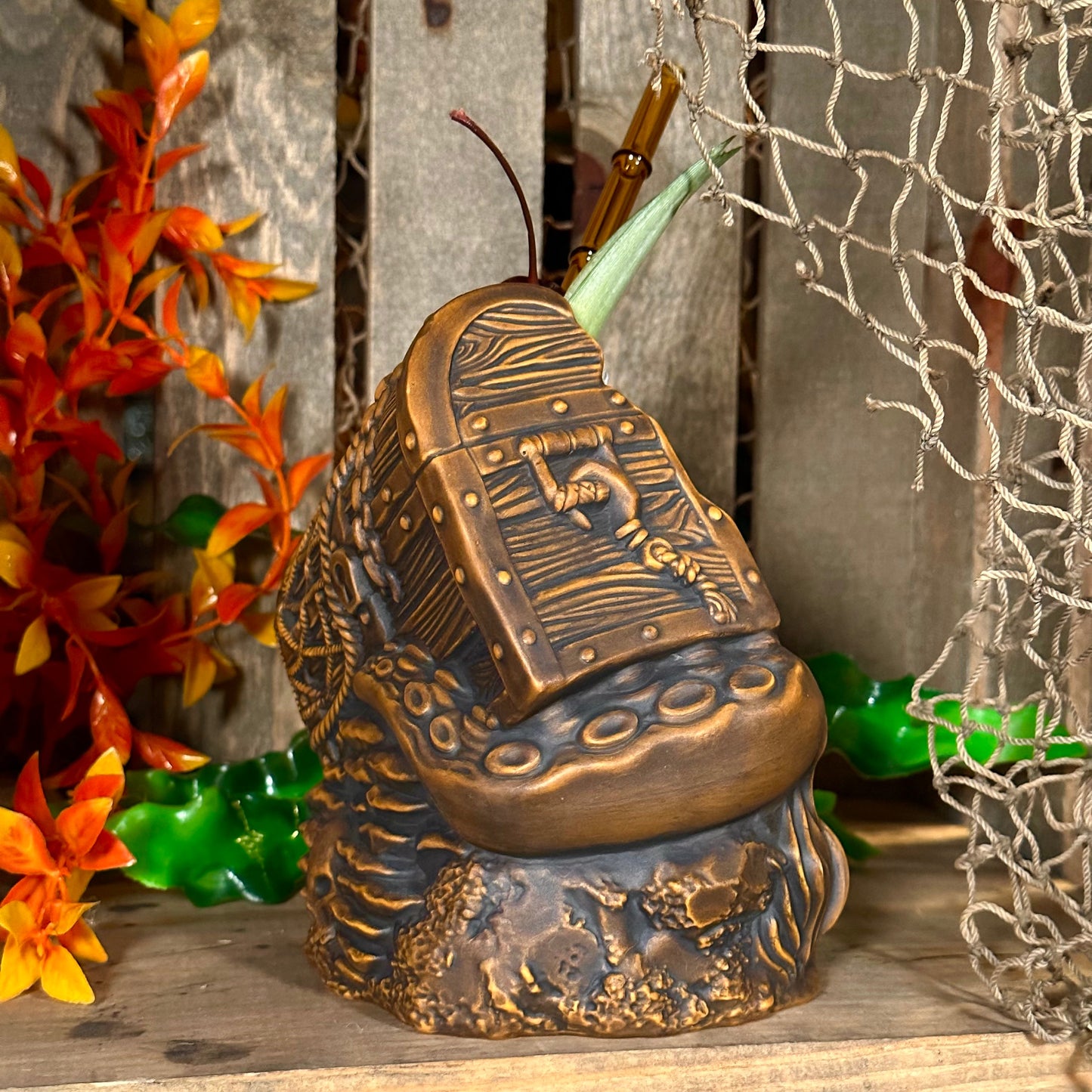 Sunken Treasure (Brown) Ceramic Tiki Mug - Ready to Ship! (FREE SHIPPING in U.S.)
