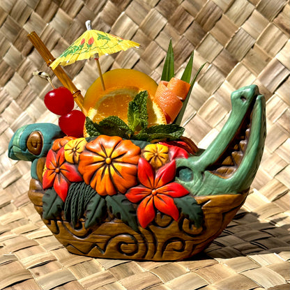 Tiki tOny's Flower Boat Canoe - Ceramic Tiki Mug - Ready to Ship! (FREE Shipping in U.S.)