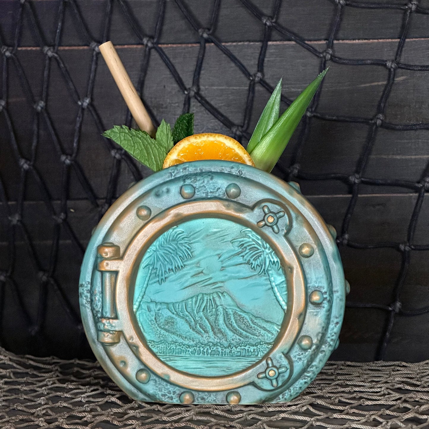DIVE! DIVE! DIVE!  Ocean Patina Edition - Ceramic Tiki Mug, sculpt by Thor - Ready to Ship! (FREE SHIPPING in U.S.)