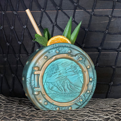 DIVE! DIVE! DIVE!  Ocean Patina Edition - Ceramic Tiki Mug, sculpt by Thor - Ready to Ship! (FREE SHIPPING in U.S.)