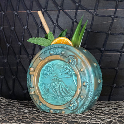 DIVE! DIVE! DIVE!  Ocean Patina Edition - Ceramic Tiki Mug, sculpt by Thor - Ready to Ship! (FREE SHIPPING in U.S.)