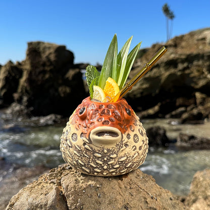 Lost's Petrified Puffer (Red) - Ceramic Tiki Mug, sculpted by Thor - Ready to Ship! (FREE SHIPPING in U.S.)