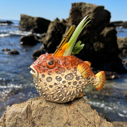 Lost's Petrified Puffer (Red) - Ceramic Tiki Mug, sculpted by Thor - Ready to Ship! (FREE SHIPPING in U.S.)