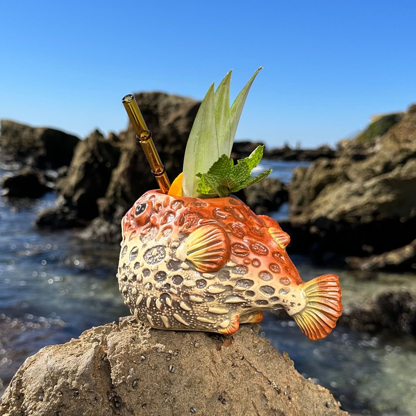 Lost's Petrified Puffer (Red) - Ceramic Tiki Mug, sculpted by Thor - Ready to Ship! (FREE SHIPPING in U.S.)