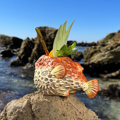 Lost's Petrified Puffer (Red) - Ceramic Tiki Mug, sculpted by Thor - Ready to Ship! (FREE SHIPPING in U.S.)