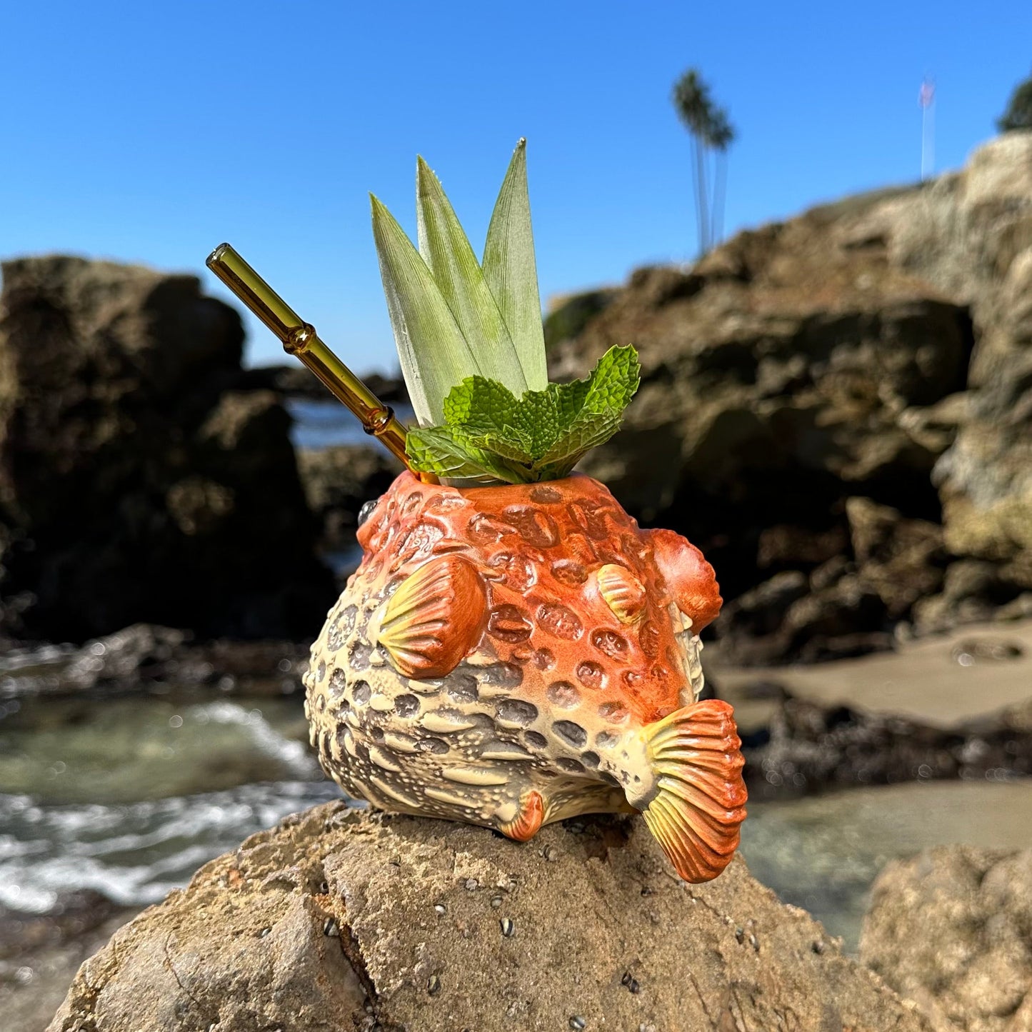 Lost's Petrified Puffer (Red) - Ceramic Tiki Mug, sculpted by Thor - Ready to Ship! (FREE SHIPPING in U.S.)