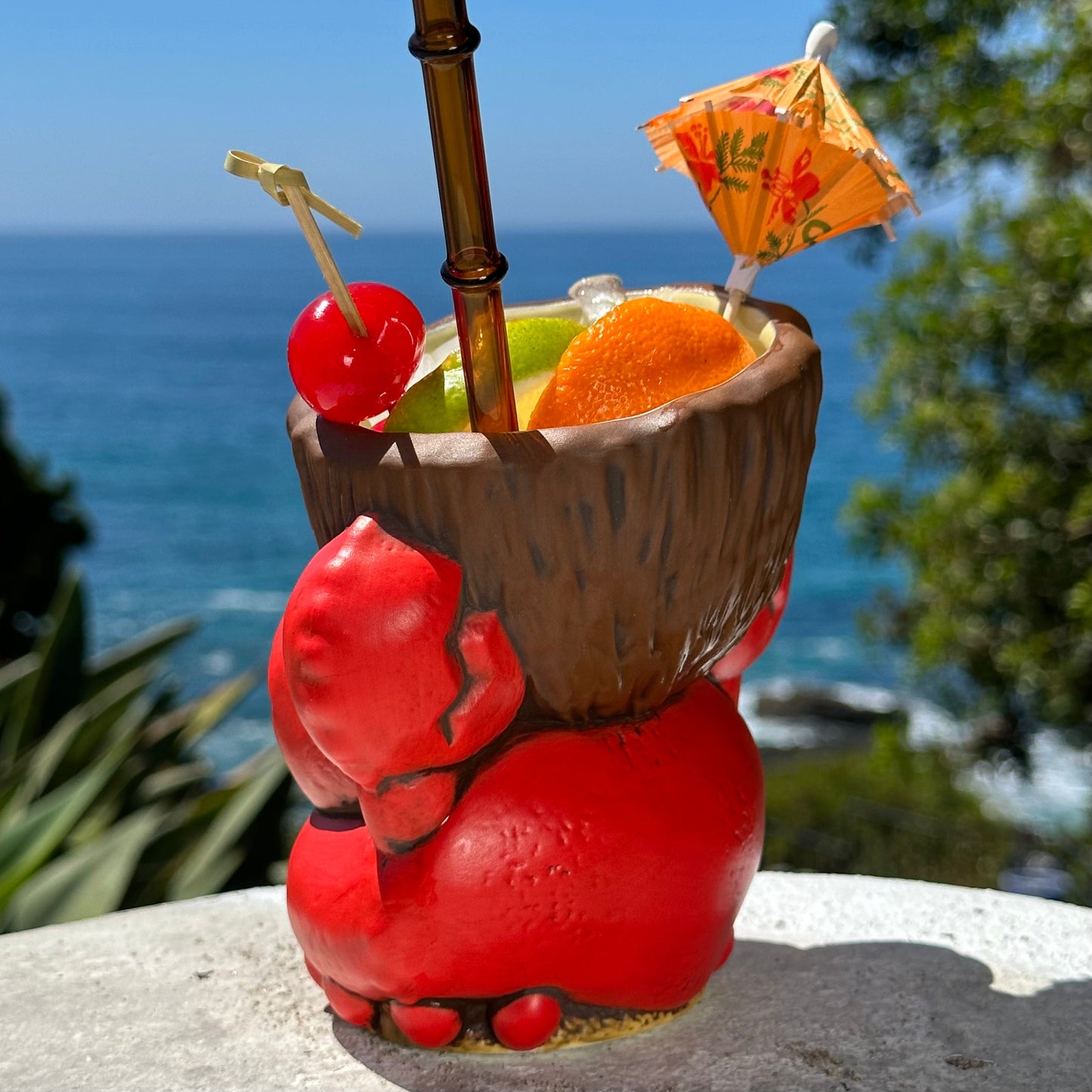 Tiki tOny's Red King Coconut - Ceramic Tiki Mug - Ready to Ship! (FREE Shipping in U.S.)