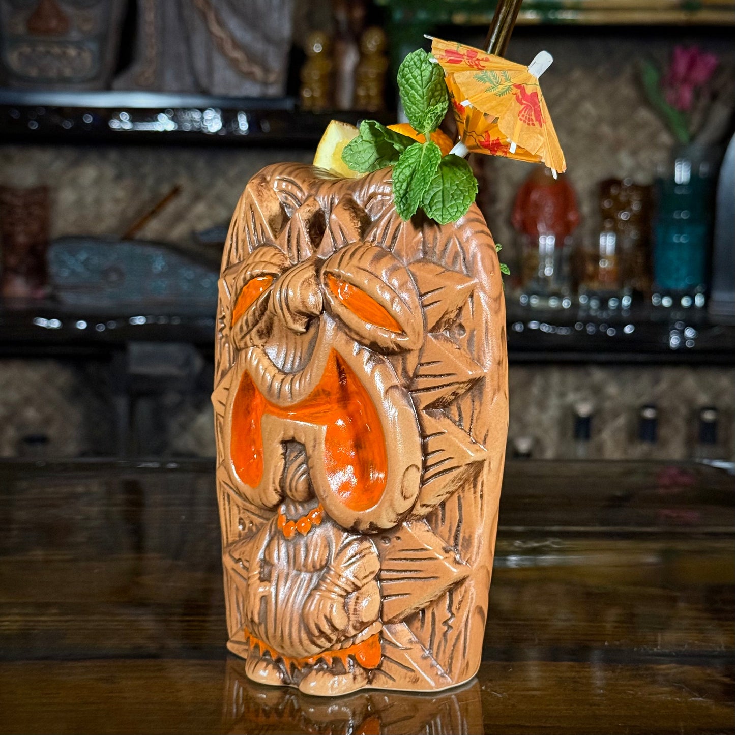 The Griper Tiki Mug (Orange) designed by Ken Ruzic, sculpted by Thor - Limited Edition of 250 - Ready to Ship! (FREE SHIPPING in U.S.)