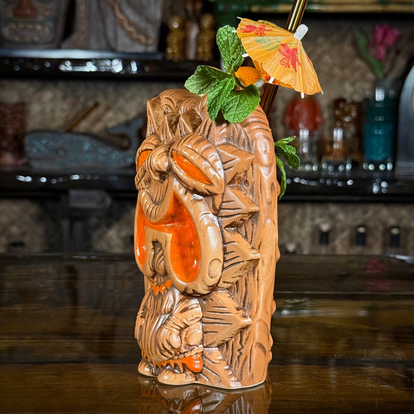 The Griper Tiki Mug (Orange) designed by Ken Ruzic, sculpted by Thor - Limited Edition of 250 - Ready to Ship! (FREE SHIPPING in U.S.)