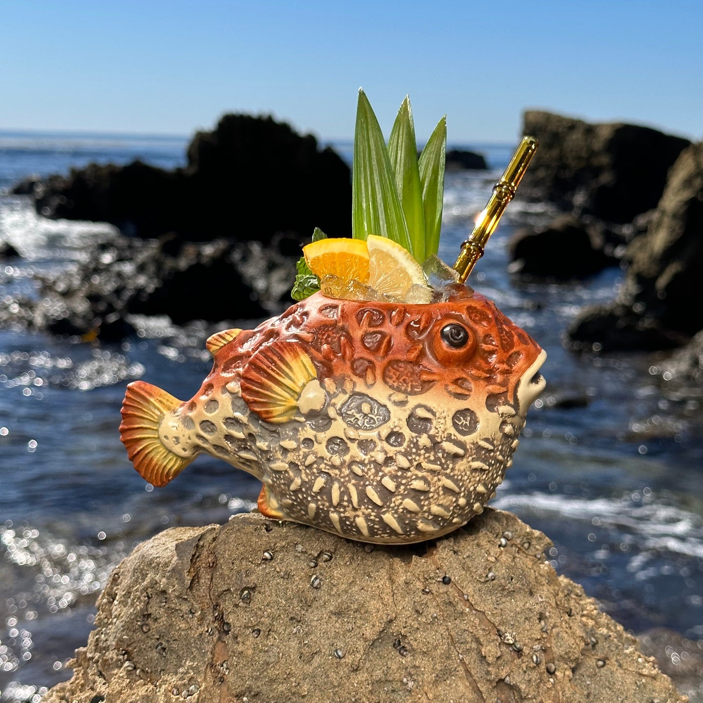 Lost's Petrified Puffer (Red) - Ceramic Tiki Mug, sculpted by Thor - Ready to Ship! (FREE SHIPPING in U.S.)