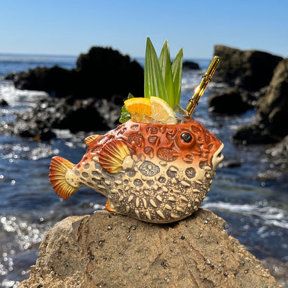 Lost's Petrified Puffer (Red) - Ceramic Tiki Mug, sculpted by Thor - Ready to Ship! (FREE SHIPPING in U.S.)