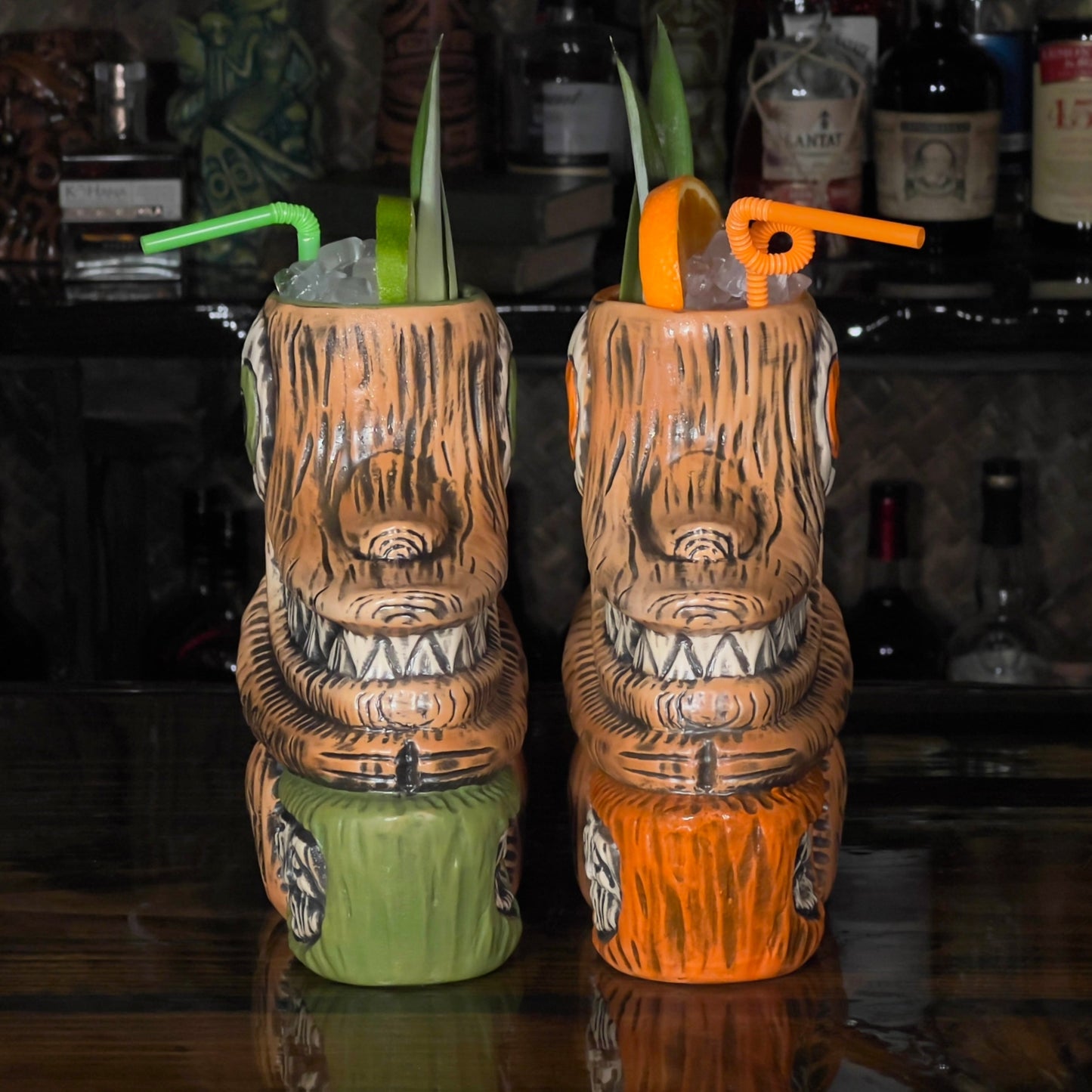 Tiki tOny's Enchanted Tiki Room Drummer ceramic Tiki Mug (Orange or Green), sculpted by Tiki tOny and Thor - Ready to Ship! (FREE SHIPPING in U.S.)