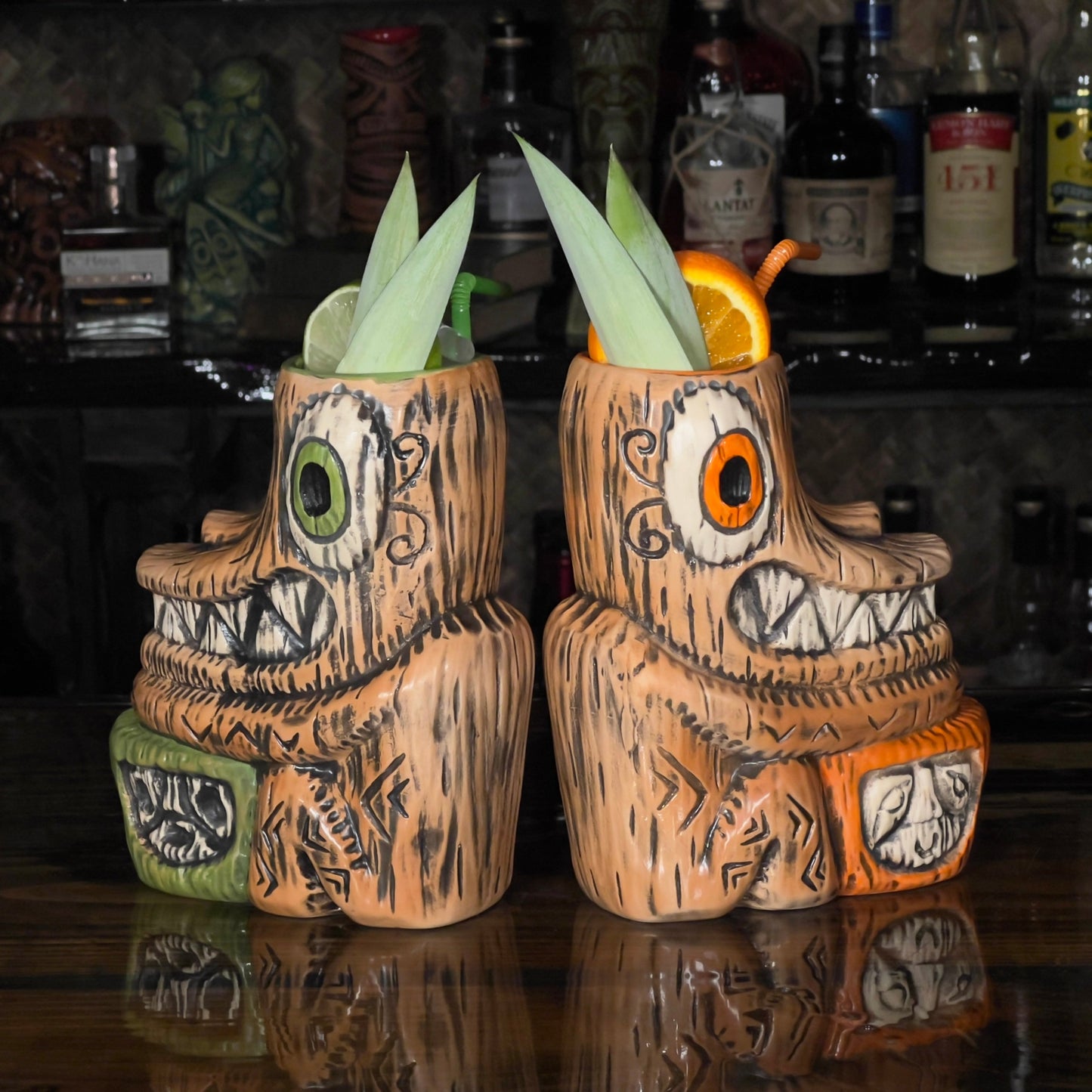Tiki tOny's Enchanted Tiki Room Drummer ceramic Tiki Mug (Orange or Green), sculpted by Tiki tOny and Thor - Ready to Ship! (FREE SHIPPING in U.S.)