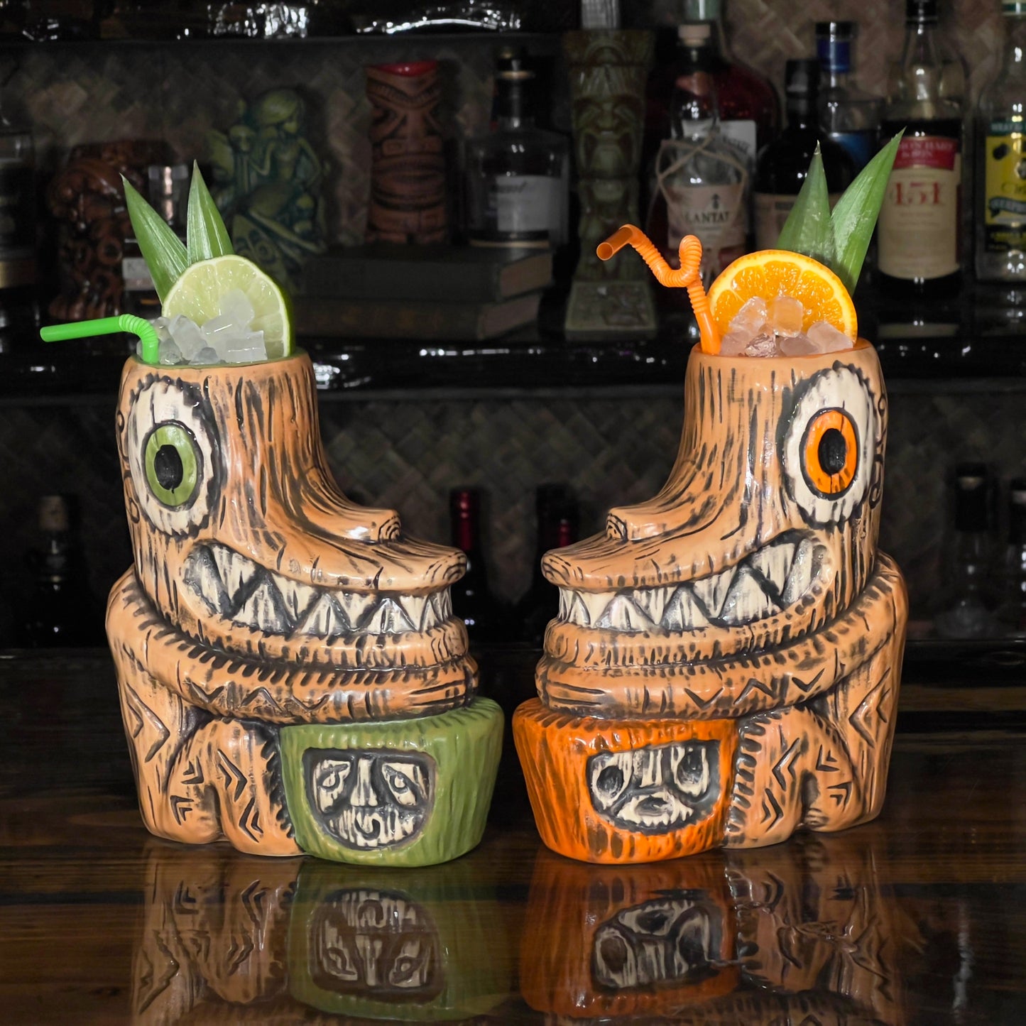 Tiki tOny's Enchanted Tiki Room Drummer ceramic Tiki Mug (Orange or Green), sculpted by Tiki tOny and Thor - Ready to Ship! (FREE SHIPPING in U.S.)