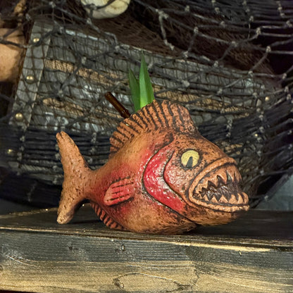 Jungle River Piranha ceramic Tiki Mug - 3 Limited Editions of 275 Combined - Made in USA - Ready to Ship! - (FREE Shipping in U.S.)
