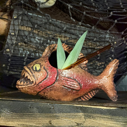 Jungle River Piranha ceramic Tiki Mug - 3 Limited Editions of 275 Combined - Made in USA - Ready to Ship! - (FREE Shipping in U.S.)