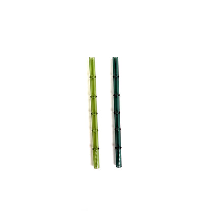'Monstera' Glass Bamboo Straw Set of Two (2) - Ready to Ship!