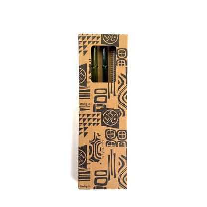'Monstera' Glass Bamboo Straw Set of Two (2) - Ready to Ship!