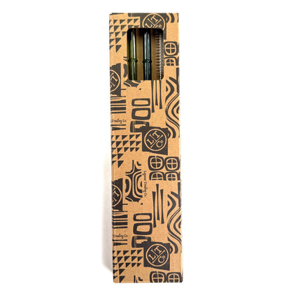 'Monstera' Glass Bamboo Straw Set of Two (2) - Ready to Ship!