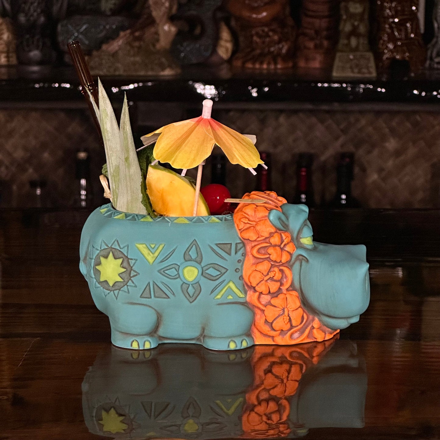 Hippo in Paradise "Bubbles" Tiki Mug, sculpt by Thor - Ready to Ship! (FREE SHIPPING in U.S.)