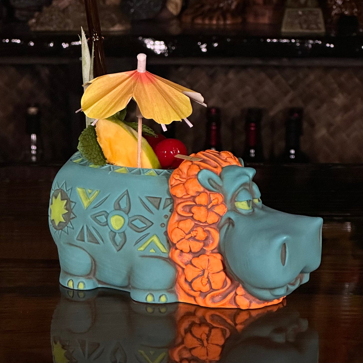 Hippo in Paradise "Bubbles" Tiki Mug, sculpt by Thor - Ready to Ship! (FREE SHIPPING in U.S.)