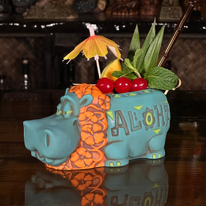 Hippo in Paradise "Bubbles" Tiki Mug, sculpt by Thor - Ready to Ship! (FREE SHIPPING in U.S.)