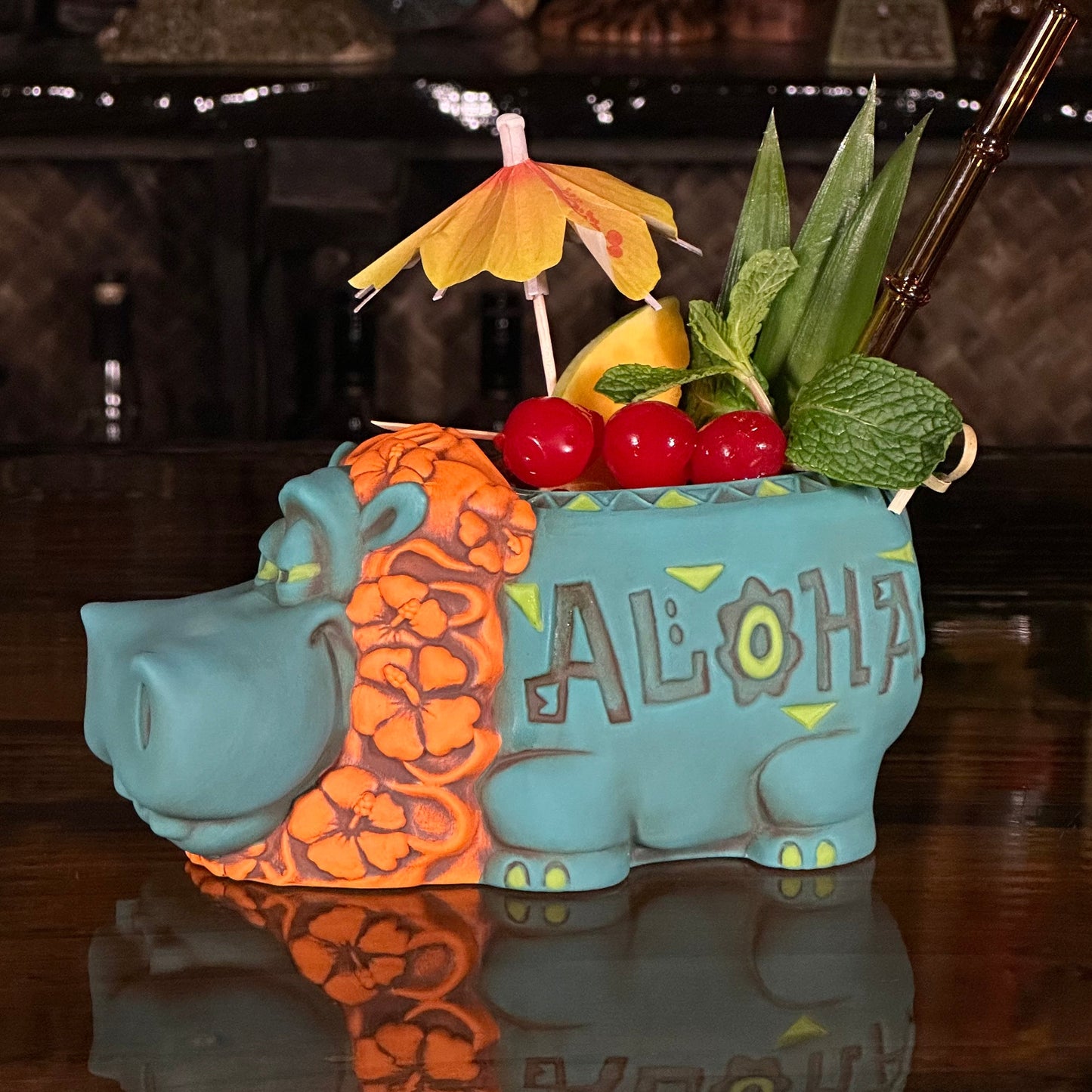 Hippo in Paradise "Bubbles" Tiki Mug, sculpt by Thor - Ready to Ship! (FREE SHIPPING in U.S.)
