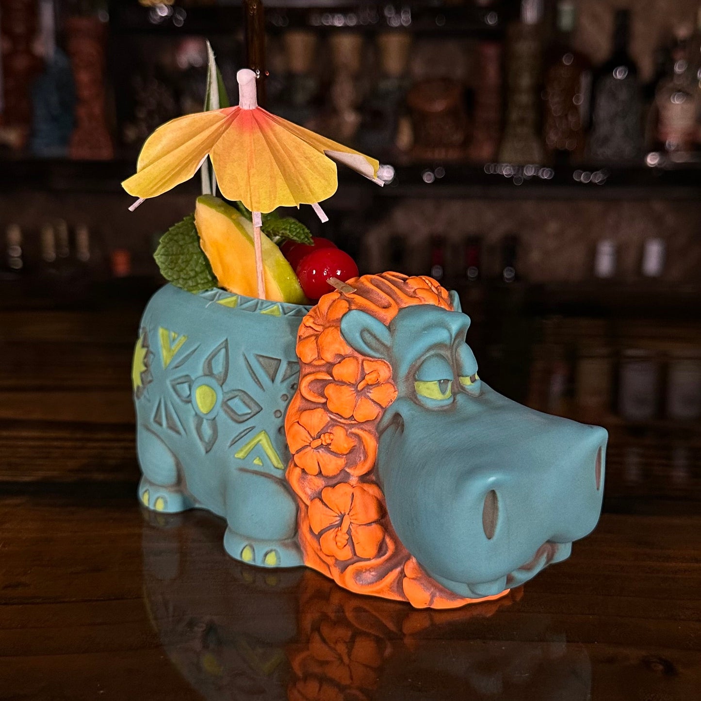 Hippo in Paradise "Bubbles" Tiki Mug, sculpt by Thor - Ready to Ship! (FREE SHIPPING in U.S.)