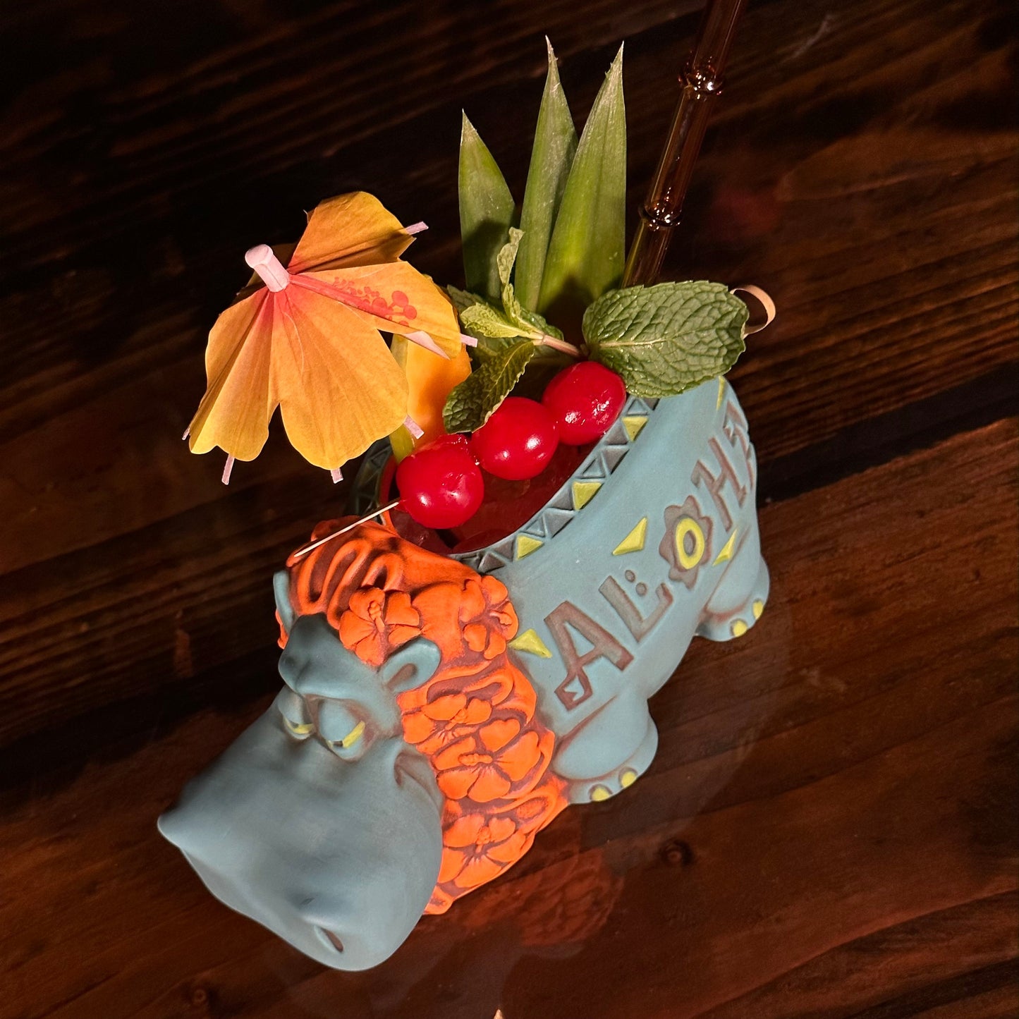 Hippo in Paradise "Bubbles" Tiki Mug, sculpt by Thor - Ready to Ship! (FREE SHIPPING in U.S.)