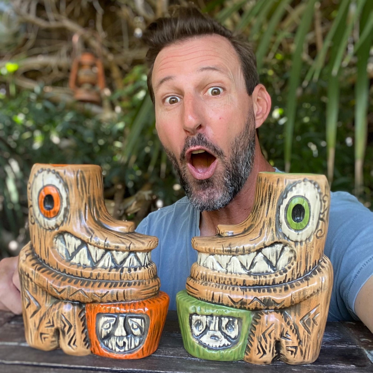 Tiki tOny's Enchanted Tiki Room Drummer ceramic Tiki Mug (Orange or Green), sculpted by Tiki tOny and Thor - Ready to Ship! (FREE SHIPPING in U.S.)