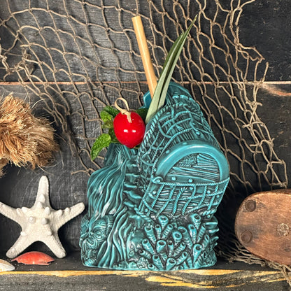 Sunken Treasure (Blue) Ceramic Tiki Mug - Ready to Ship! (FREE SHIPPING in U.S.)
