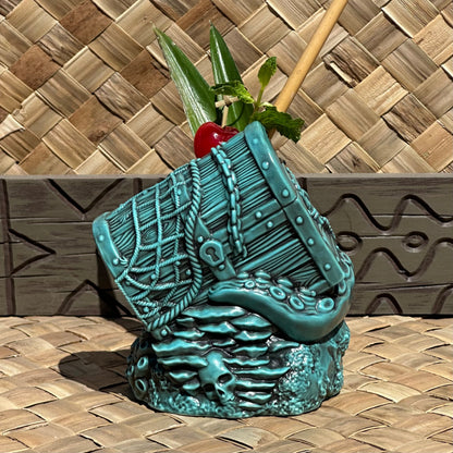 Sunken Treasure (Blue) Ceramic Tiki Mug - Ready to Ship! (FREE SHIPPING in U.S.)