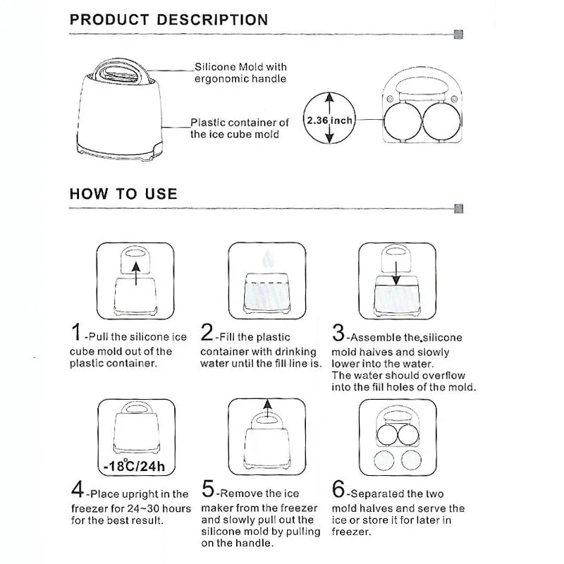 Lemonsoda - Crystal Clear Round Ice Maker - 2  2.5" Clear Ice Cubes
