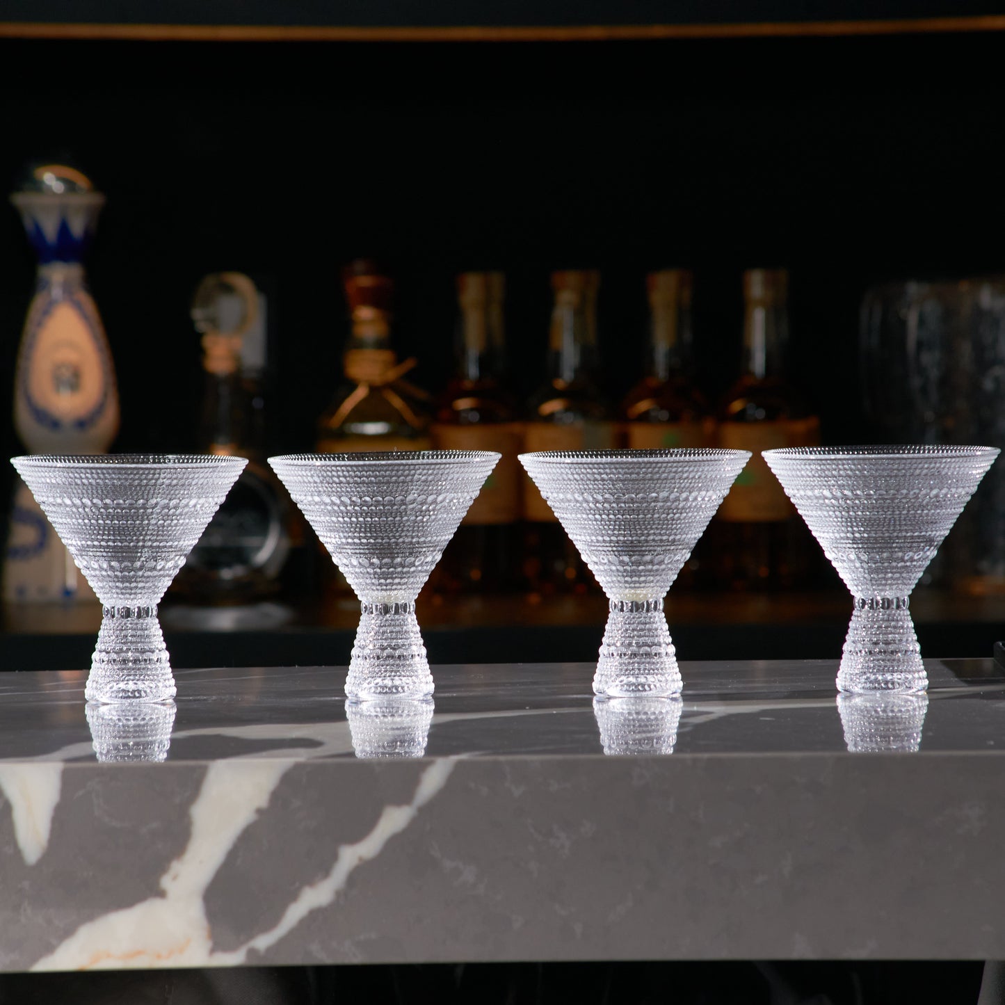 Lemonsoda - Clear Hobnail Martini Glasses - Embossed Martini Glasses - 9oz