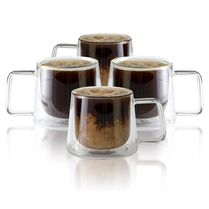 Lemonsoda - Double Walled Glass Coffee Drink Mug with Handle - Set of 4 - 8.5oz