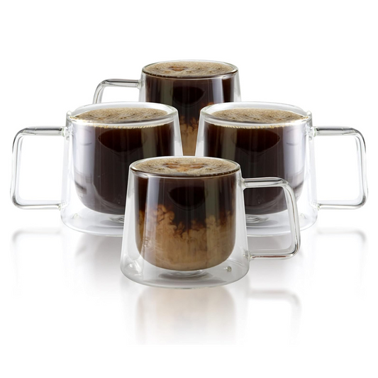 Lemonsoda - Double Walled Glass Coffee Drink Mug with Handle - Set of 4 - 8.5oz