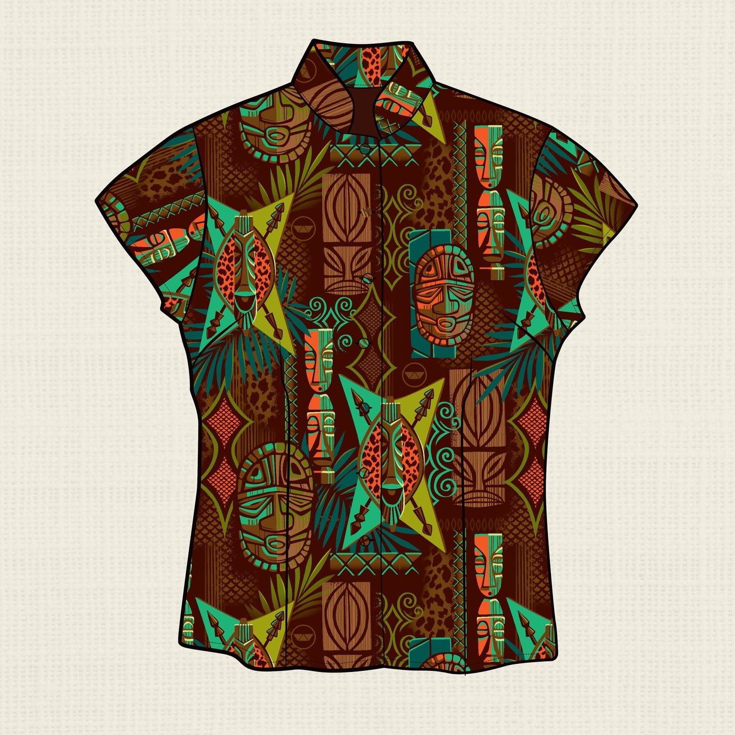 Witco Decor's 'Jungle Modern' Classic Aloha Button-Up Shirt - Womens - Ready to Ship!  (FREE SHIPPING in U.S.)