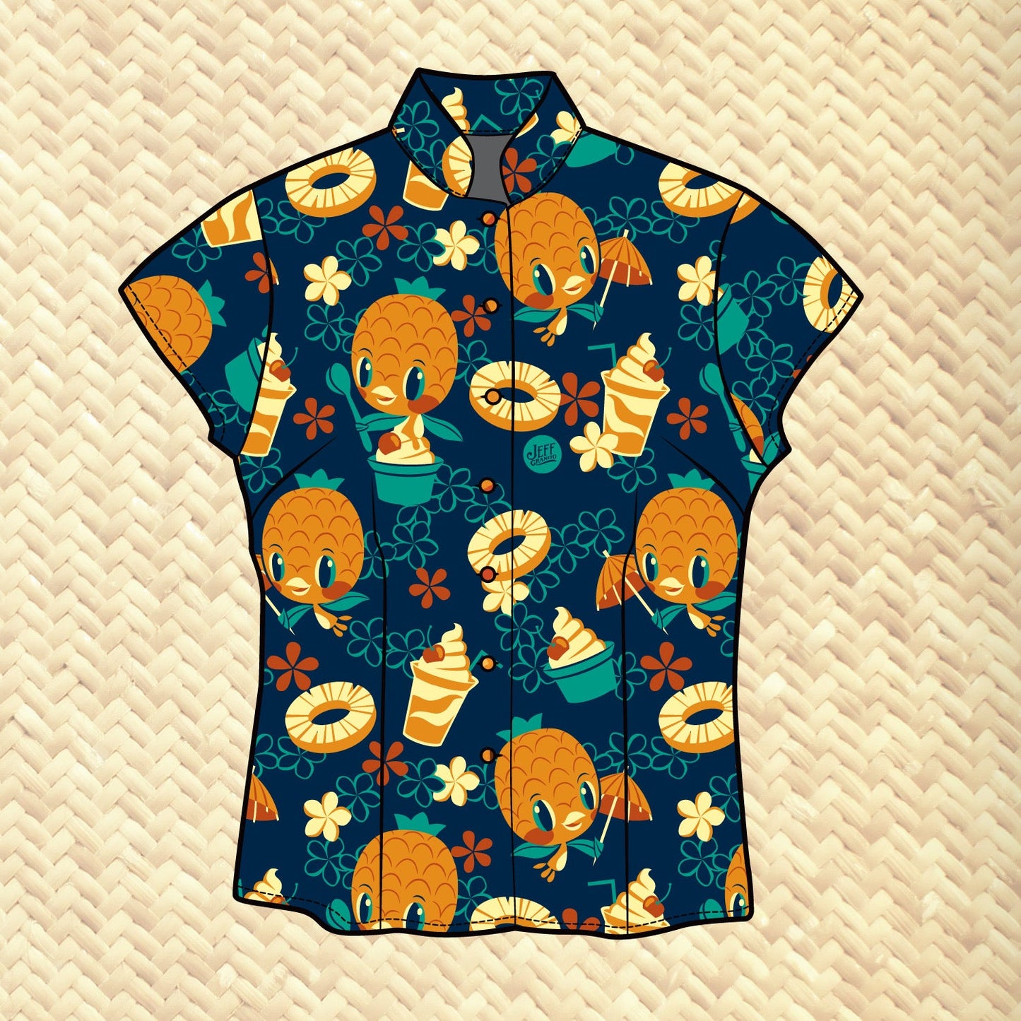 Jeff Granito's 'Pineapple Bird' Classic Aloha Button-Up Shirt - Womens - Ready to Ship