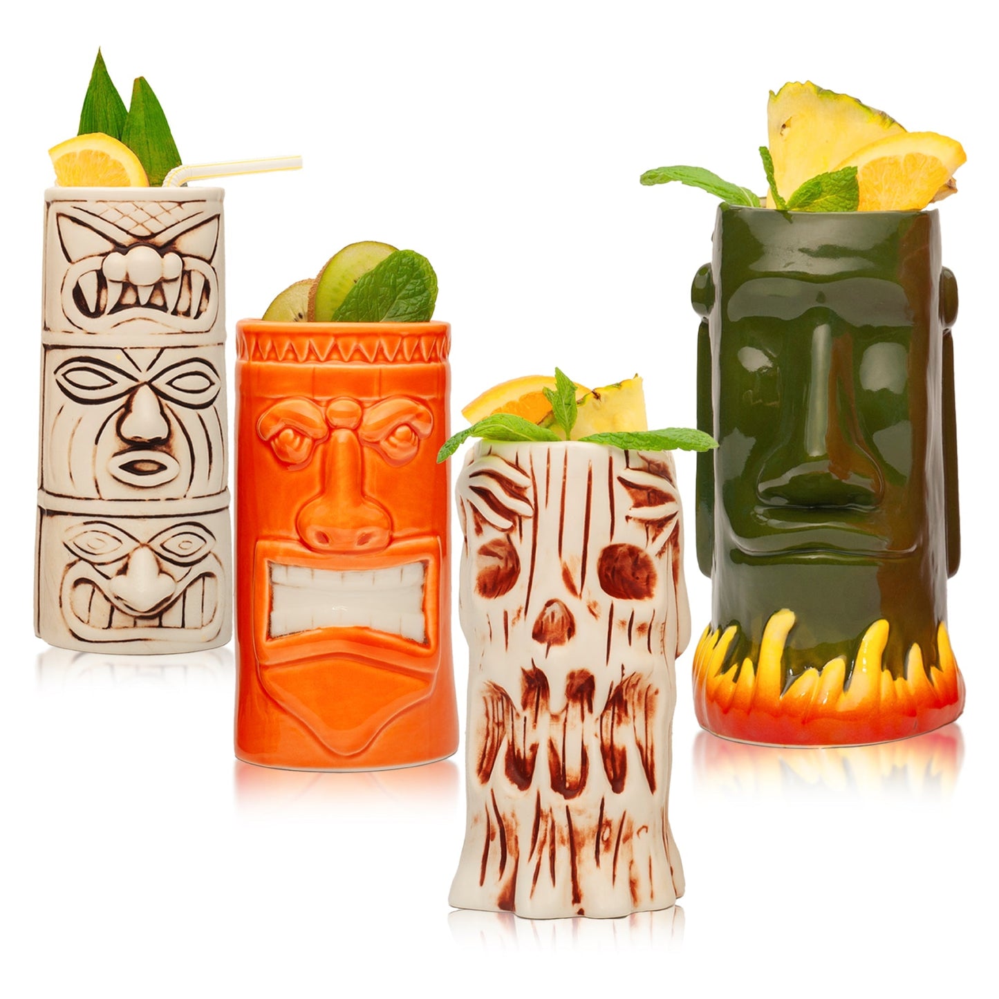 Lemonsoda - Ceramic Tiki Mugs, Set of 8 - 18-23.5oz - Perfect for Exotic Cocktails, Iced Tea, Soda, Mai Tai, Long Island