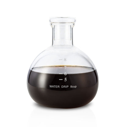 Yama Glass Cold Brew Tower – Curved Brown Wood Frame – 6–8 Cup (32 oz)