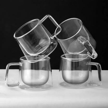 Lemonsoda - Double Walled Glass Coffee Drink Mug with Handle - Set of 4 - 8.5oz