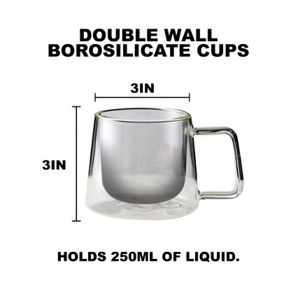 Lemonsoda - Double Walled Glass Coffee Drink Mug with Handle - Set of 4 - 8.5oz